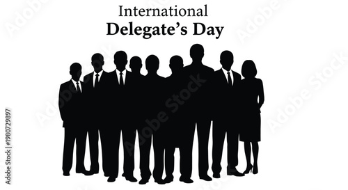 International delegate's day illustration with silhouettes of business professionals