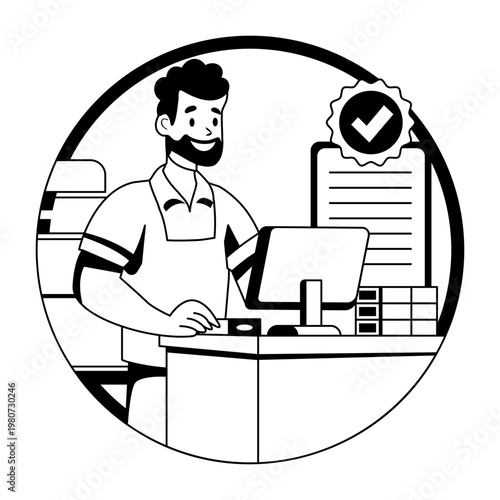 A glyph style illustration of a cashier man 
