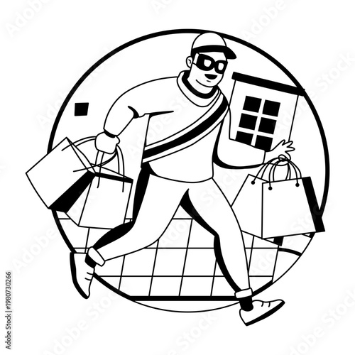 A glyph illustration of a character going shopping on black friday 
