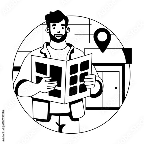 A glyph illustration of a man tracking store location 
