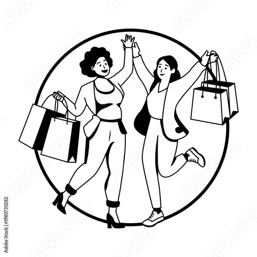 Women shopping illustration in glyph style 
