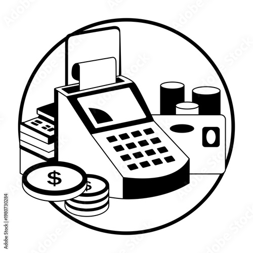 Pos pPos payment machine illustration in glyph style 
