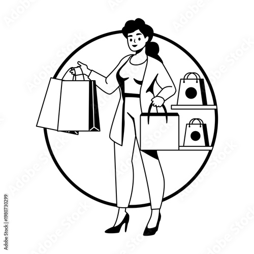 Women shopping illustration in glyph style 

