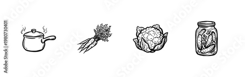 Food and Culinary Ingredients with Hand-Drawn Inky Brushwork and Organic Painterly Aesthetic