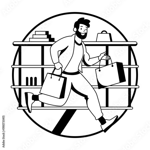 Shopping frenzy customer illustration in glyph style 
