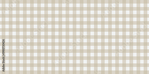 Cream and white gingham checkered pattern background, classic seamless table cloth texture, vector geometric plaid fabric design for kitchen, picnic, and fashion backdrop.
