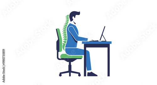 Stylized Person Sitting Upright at Desk Demonstrating Good Posture