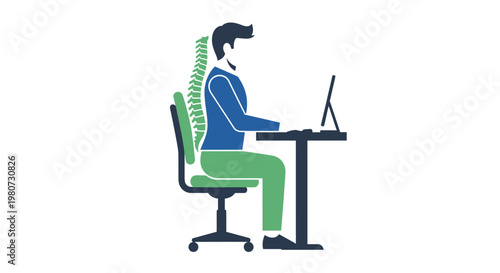 Stylized Professional with Straight Spine Working at Laptop Desk