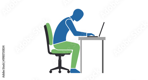Man Exhibiting Bad Posture at Desk with Laptop Computer