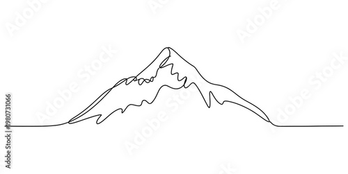 A minimalist single continuous line drawing of a majestic mountain peak against white background Vector, illustration
