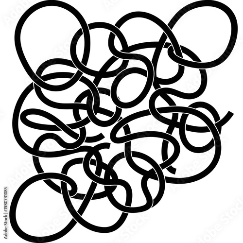 Black rubber bands tangled together closely.