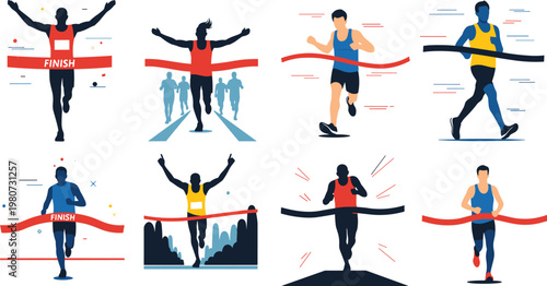 Wrestling Action Silhouette Set with Athletes Performing Grappling Techniques, Combat Moves, Dynamic Fighting Poses, and Sports Activity Icons in Modern Flat Style.