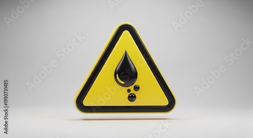 A yellow warning sign with a black drop icon and a black triangle, placed on a white background with a shadow.