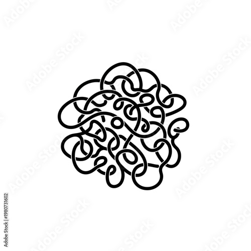 Black tangled wire or string mass.