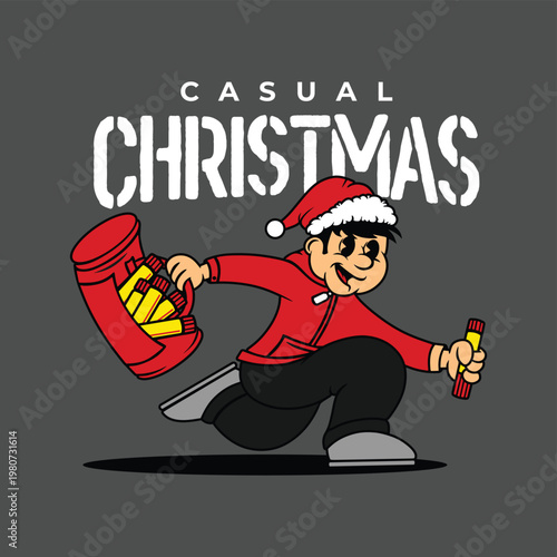 casual chritsmas ultras casual hooligan football fans santa claus hold hand flare vector design