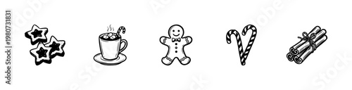 Christmas Treats and Holiday Dessert Collection with Hand-Drawn Ink Brush Strokes and Vintage Engraving Style