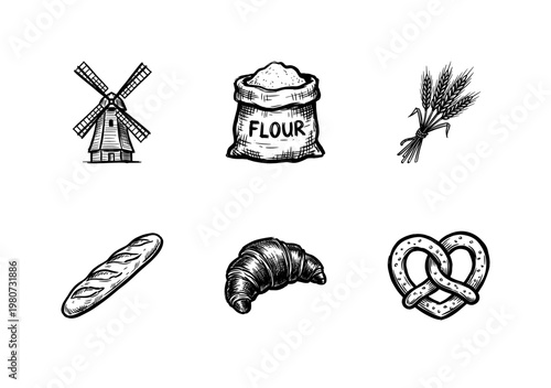 Bakery and Pastry Shop Design Elements with Hand-Drawn Inky Brush Strokes and Organic Painterly Textures