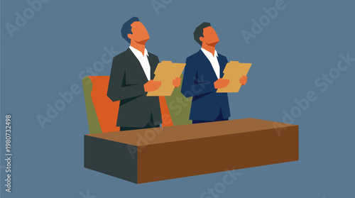 Business partners engage in formal contract signing at office desk