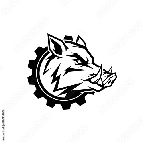 Boar head with sharp tusks logo.