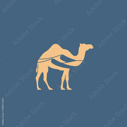 Camel standing in desert sand dune.