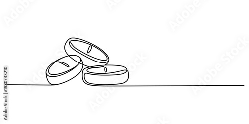 A single continuous line drawing of three round medical pills sitting on a flat horizontal plane Vector, illustration