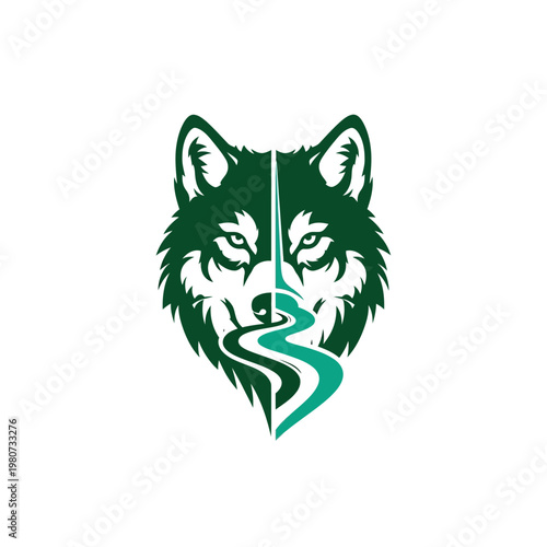 Green Wolf Logo Face Closeup.
