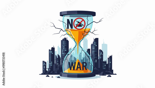 Stop the conflict, end violence and promote peace with this hourglass illustration symbolizing the urgency of a world without war