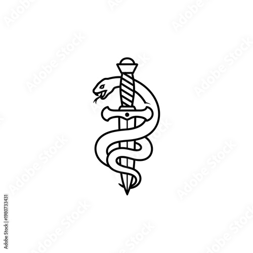 Medical symbol with snake and sword.