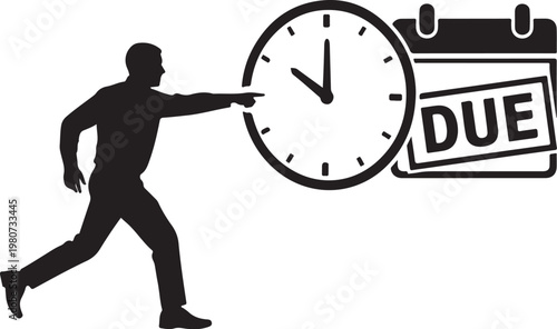 Man running towards clock and calendar with due date