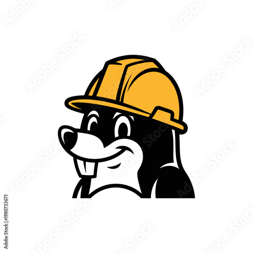 Smiling Mole Wearing Yellow Hard Hat.