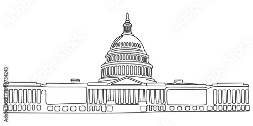 A detailed black and white line drawing of the iconic united states capitol building landmark Vector, illustration