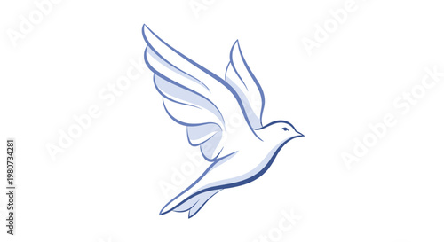 Beautiful white dove with its wings spread wide in graceful flight isolated on a white background as a universal symbol of peace hope and love.