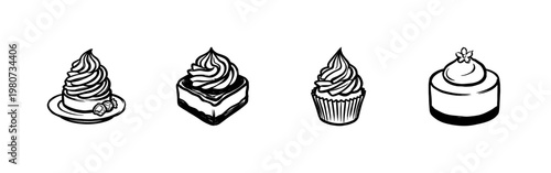 Sweet Dessert Cupcakes and Frosted Bakery Pastries with Fluid Ink Brush Strokes and Hand-Drawn Painterly Style