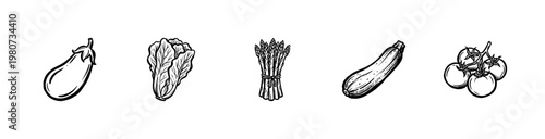 Fresh Garden Vegetables and Organic Farm Produce with Detailed Hand-Drawn Ink Brush Strokes and Vintage Engraving Aesthetic.