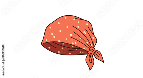 Detailed illustration of an orange headscarf with white polka dots tied at the side for a vintage or retro fashion look.