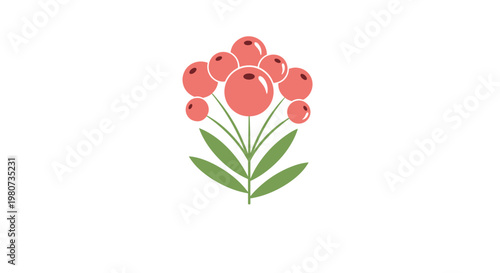 Botanical illustration of a branch with clusters of round red berries and green leaves representing autumn or winter nature scenes.