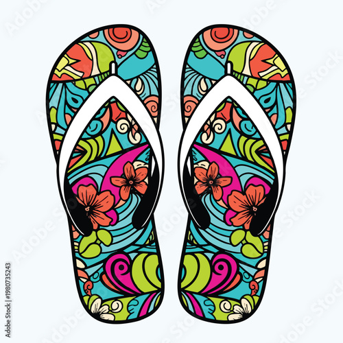 Colorful Summer Flip Flops with Floral and Ocean Wave Patterns for Beach and Casual Wear