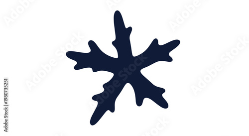 Stylized dark blue snowflake silhouette with jagged edges representing cold winter weather and frozen ice crystal formations.