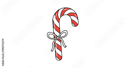 Classic red and white striped Christmas candy cane tied with a white ribbon bow representing holiday sweetness and traditions.