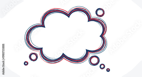 Dynamic cloud shaped speech bubble with red and blue sketchy outlines suitable for comic or graphic design use.