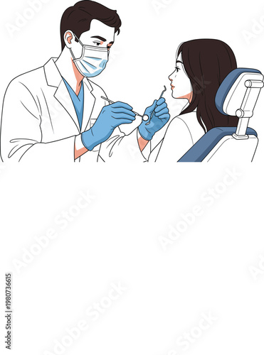 Dentist examining patient teeth with dental tools in clinic modern healthcare treatment illustration medical checkup concept