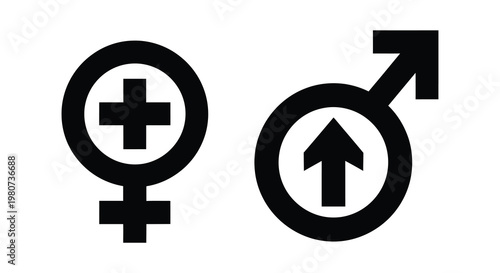 Simple black icons representing female and male genders with associated symbols