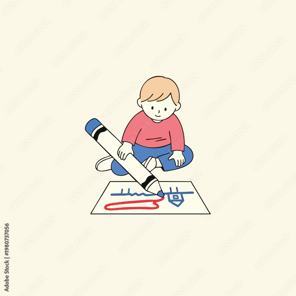 Fototapeta premium Child Drawing and Coloring Activity with Markers and Paper