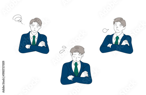 Businessman facial expression set with crossed arms