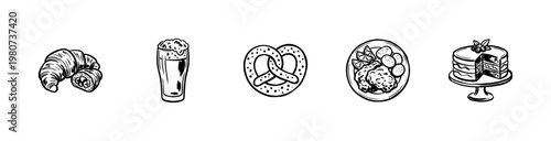 Austrian Cuisine and European Traditional Food Dishes with Hand-Drawn Inky Brushwork and Painterly Ink Wash Style