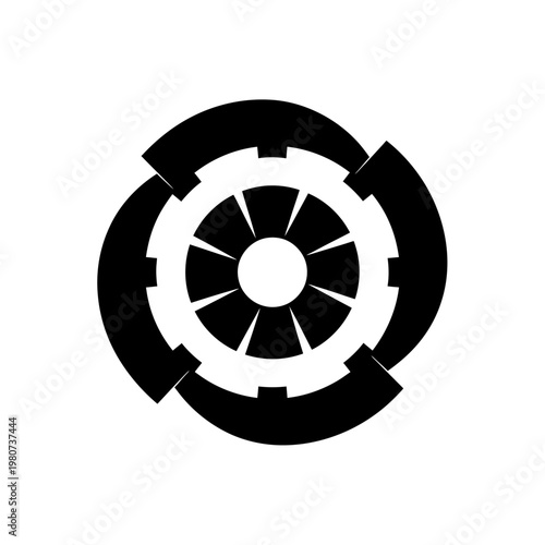 Black and white gear icon symbol.