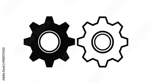 Two contrasting gears one black one white symbolizing duality and mechanics
