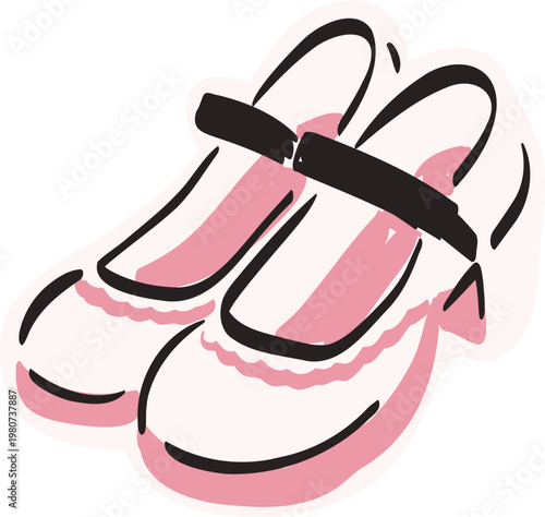 Cute Pink Mary Jane Shoes Kawaii Sticker Icon Girly Fashion Footwear Doodle Illustration