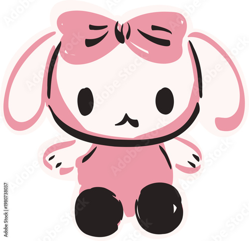 Cute Pink Bunny Plush Kawaii Sticker Icon Sweet Character Toy Doodle Illustration