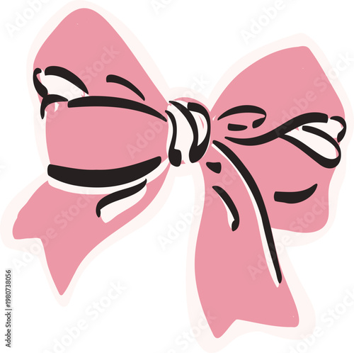 Cute Pink Ribbon Bow Kawaii Sticker Icon Coquette Aesthetic Gift Decor Doodle Illustration
